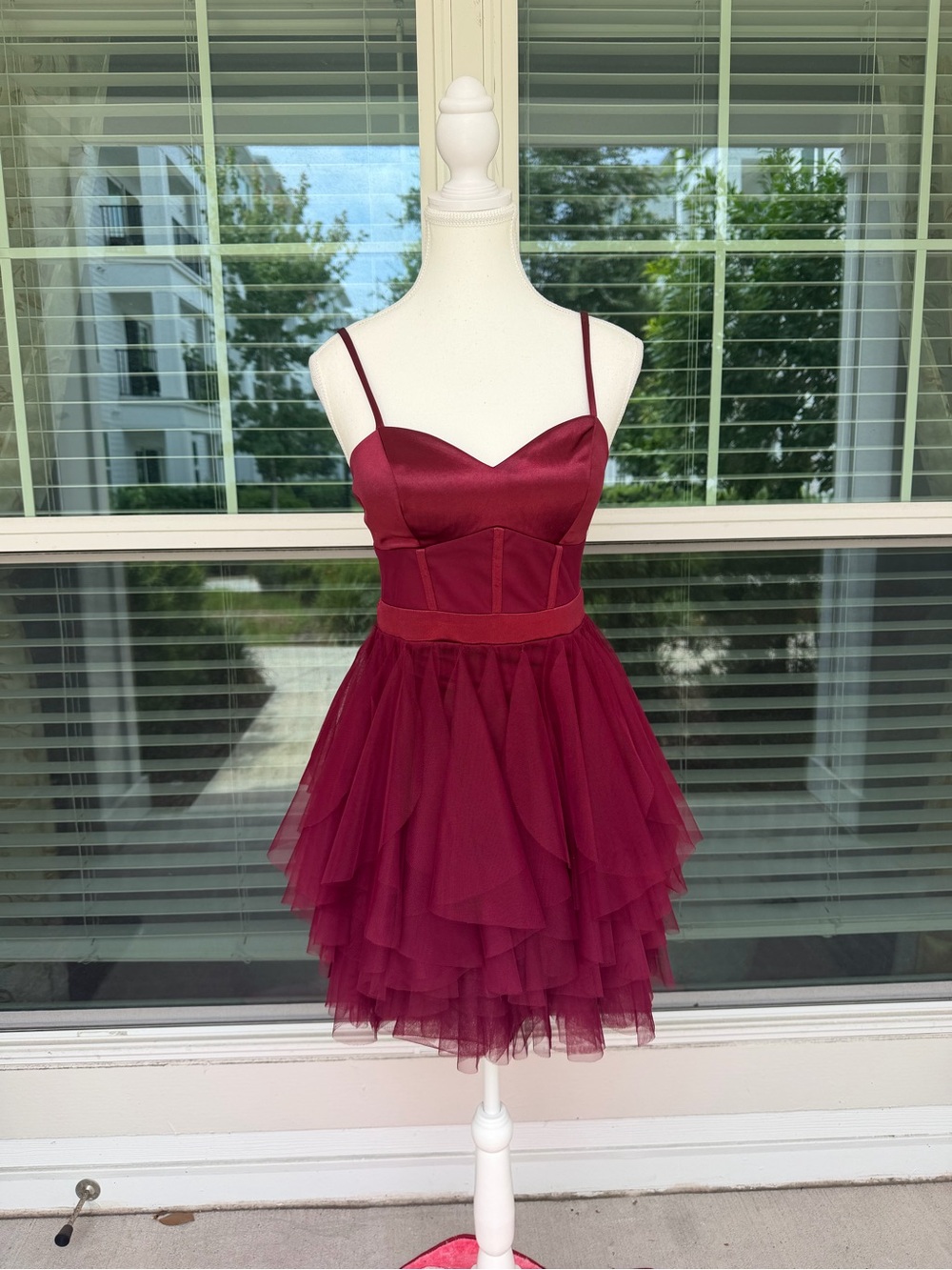 Fairycore whimsical Burgundy Strappy Tulle Mini Dress size 5/6